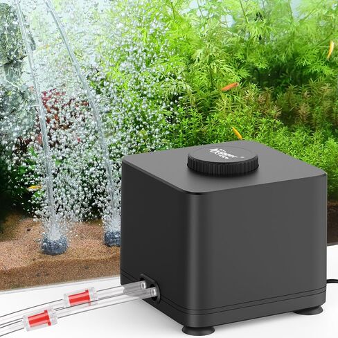 hygger Aquarium Air Pump, Quiet Adjustable Fish Tank Air Pump, 4W/7W/11W Powerful Oxygen Aerator Dual Stainless Steel Outlets with Air Stone Bubbler for Small Medium Large Fish Tank, Hydroponic in Kuwait