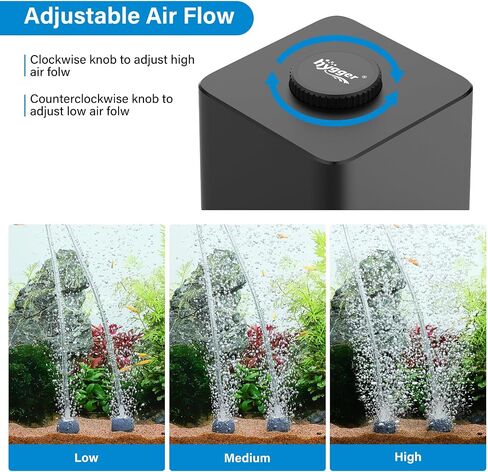 hygger Aquarium Air Pump, Quiet Adjustable Fish Tank Air Pump, 4W/7W/11W Powerful Oxygen Aerator Dual Stainless Steel Outlets with Air Stone Bubbler for Small Medium Large Fish Tank, Hydroponic in Kuwait