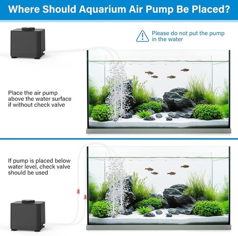 hygger Aquarium Air Pump, Quiet Adjustable Fish Tank Air Pump, 4W/7W/11W Powerful Oxygen Aerator Dual Stainless Steel Outlets with Air Stone Bubbler for Small Medium Large Fish Tank, Hydroponic in Kuwait