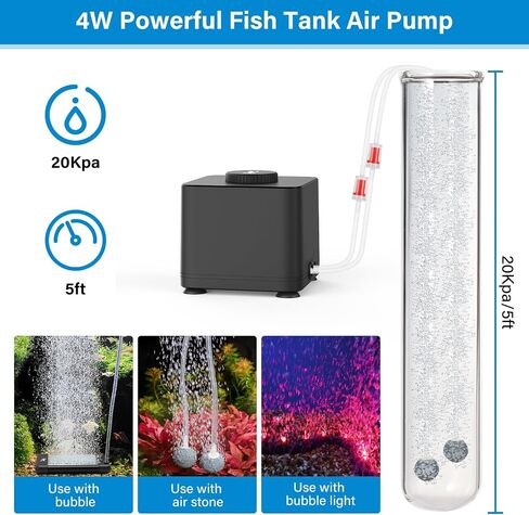hygger Aquarium Air Pump, Quiet Adjustable Fish Tank Air Pump, 4W/7W/11W Powerful Oxygen Aerator Dual Stainless Steel Outlets with Air Stone Bubbler for Small Medium Large Fish Tank, Hydroponic in Kuwait