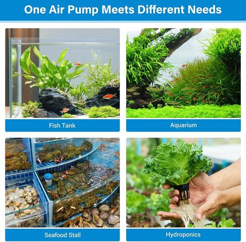 hygger Aquarium Air Pump, Quiet Adjustable Fish Tank Air Pump, 4W/7W/11W Powerful Oxygen Aerator Dual Stainless Steel Outlets with Air Stone Bubbler for Small Medium Large Fish Tank, Hydroponic in Kuwait