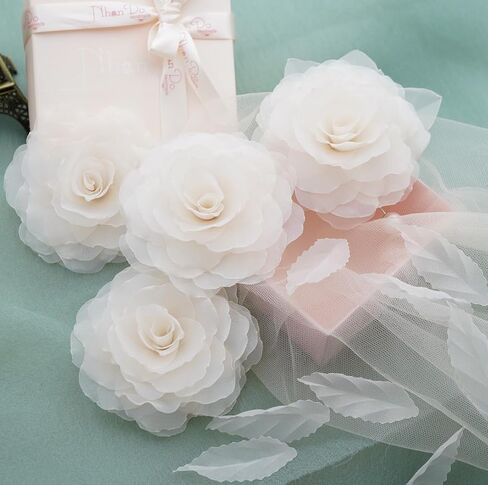 Abt 10 CM Flower Pin Brooch By NhanDo Handmade ? Jasmine Floral Brooch Pin, Handmade Gift With Lovely Box, Gift for her, Gift For Mom, Bridesmaid gift, Anniversary Gift (CREAM WHITE Chiffon) in Kuwait