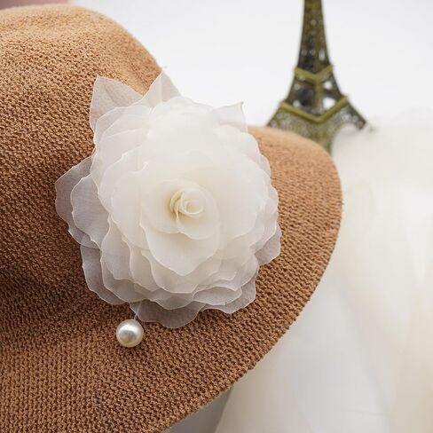 Abt 10 CM Flower Pin Brooch By NhanDo Handmade ? Jasmine Floral Brooch Pin, Handmade Gift With Lovely Box, Gift for her, Gift For Mom, Bridesmaid gift, Anniversary Gift (CREAM WHITE Chiffon) in Kuwait