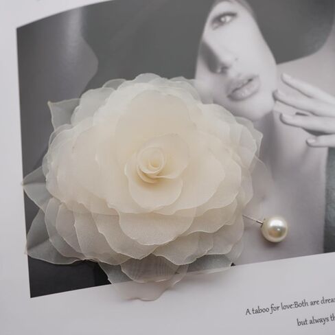 Abt 10 CM Flower Pin Brooch By NhanDo Handmade ? Jasmine Floral Brooch Pin, Handmade Gift With Lovely Box, Gift for her, Gift For Mom, Bridesmaid gift, Anniversary Gift (CREAM WHITE Chiffon) in Kuwait