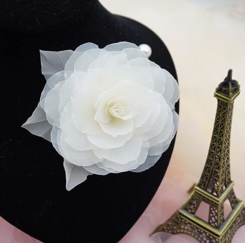 Abt 10 CM Flower Pin Brooch By NhanDo Handmade ? Jasmine Floral Brooch Pin, Handmade Gift With Lovely Box, Gift for her, Gift For Mom, Bridesmaid gift, Anniversary Gift (CREAM WHITE Chiffon) in Kuwait