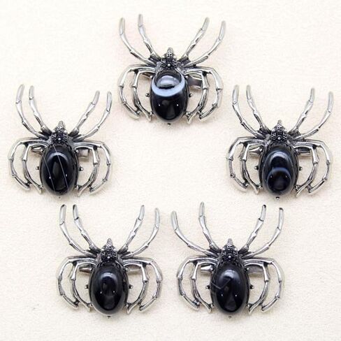 Halloween Spider Brooch for Women Handmade Fashion Natural Stone Spider Brooches Pins Halloween Costume Accessories (Black) in Saudi Arabia