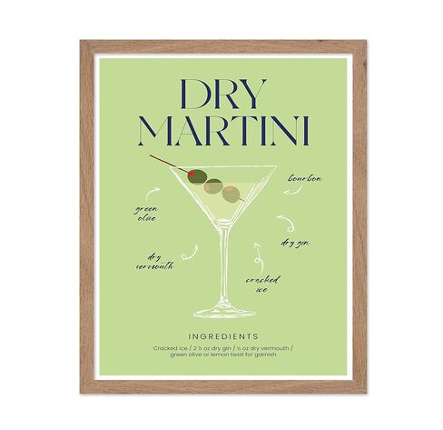 Monem Art Dry Martini Recipe Poster - Retro Cocktail Print - Dry Martini Art - Alcohol Art - Bartender Art - Food & Drink Art - Chic Boho Art - Great Bar or Kitchen Decor, 11x14 Beige Framed in Kuwait