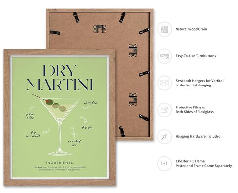 Monem Art Dry Martini Recipe Poster - Retro Cocktail Print - Dry Martini Art - Alcohol Art - Bartender Art - Food & Drink Art - Chic Boho Art - Great Bar or Kitchen Decor, 11x14 Beige Framed in Kuwait