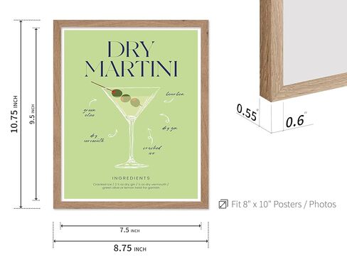 Monem Art Dry Martini Recipe Poster - Retro Cocktail Print - Dry Martini Art - Alcohol Art - Bartender Art - Food & Drink Art - Chic Boho Art - Great Bar or Kitchen Decor, 11x14 Beige Framed in Kuwait