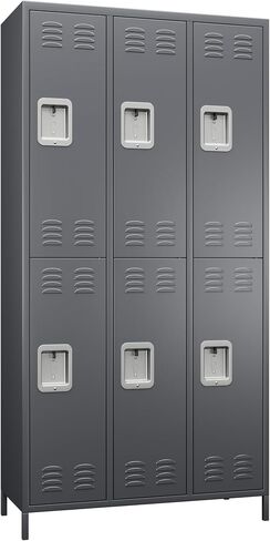 6 مزيج خزانة تخزين الأبواب مع 18 خطاف ، الصناعات مزدوجة الطبقة الخزانة المعدنية للمكاتب المدرسية صالة الألعاب الرياضية الموظفين Sundries غرفة W35.43*D15.7*H72 (رمادي داكن) in Saudi Arabia