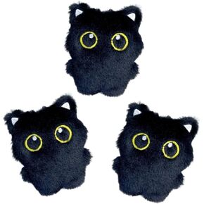 3 Pcs Cute Black Cat Toys Cat Interactive Toys with Squeaky and Soft 3.9 in Big Eyed Black Cat Plush Toy for Indoor Cats