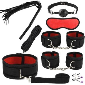 Eight Piece Set of Nylon Red Adjustable Multifunctional Accessories, Soft Elastic Band for Indoor Equipment