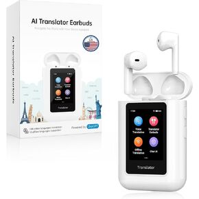 A8 AI Translation Earbuds Real Time, ChatGPT Translator Device in 144 Languages, Audifonos Traductores Inglés Español Real-time No APP Required, Offline Language Traductor for Travel (White)