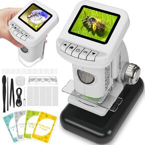 Rechargeable Digital Microscope for Kids - 120X-1200X Zoom Handheld Pocket Microscope with 2'' LCD Screen, Photo & Video STEM Educational Science Kit - Ideal Gift for Boys Girls Ages 6,7,8-12