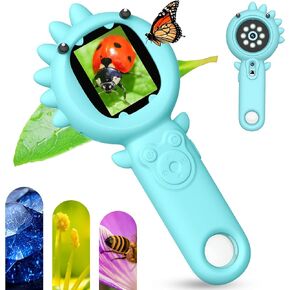 2 in 1 Microscope & Camera for Kids, Outdoor Toys Birthday Gifts for 5 6 7 8-12 Year Old Boys, Dinosaur Mini Handheld Microscope for Kid Educational Science Adventure Kit for Boys Age 4-8