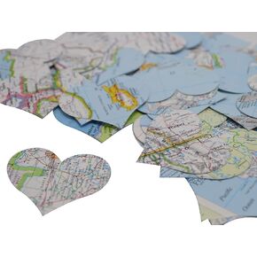200 Vintage Atlas Map Hearts Confetti Travel Theme Wedding Table Scatter