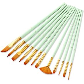 HBJWOV 12Pcs Watercolor Paint Brushes Set Nylon Hair Painting Brush Variety Short Rod Oil Acrylic Painting Brush Pen Art Supplies