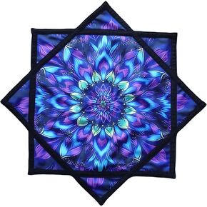 Flowstar (UV Reactive) Beginners Flow Star Spinning Juggling and Skill Toy Cloth Easy to Rotate Fingertip Rotating Dapo Star Blue&Mandala&Flower (R05-Style4)
