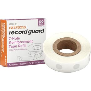 Carstens Record Guard® Self-Adhesive Hole Reinforcement Tape Refill, 7-Holes for Side Punched Letter-Size Papers, ¼ Hole Reinforcement Sticker, Frosted, 100 Strips Per Pack (1608-01)