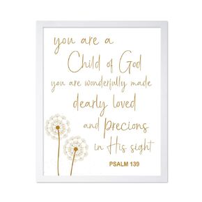 Monem Art You Are A Child Of God Poster - Nursery Print - Typography Art - Christian Art - Scripture Art - Bible Verse Art - Religious Kid's Room or Playroom Wall Decor - 8x10 Beige Framed