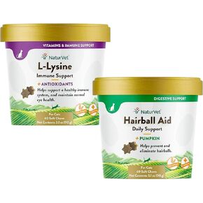NaturVet L-Lysine Immune Support Plus Antioxidants Cat Supplement - 60 Soft Chews - Hairball Aid Supplement for Cats - 60 Soft Chews