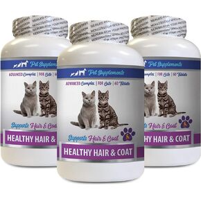 Dry Skin Care for Cats - Best Healthy Hair and Coat Supplement for Cats - Advanced Complex - Nail Health - cat Vitamin b Supplement - 3 Bottles (180 Tablets)