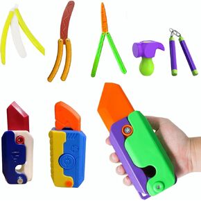 RMISODO 8Pcs Carrot Fidget Knife Toy Set, Butterfly Fidget Knife Toy, Nunchaku Toy, Carrot Hammer Toy, Colorful and Novel Shape,Made with 3D Printing Technology,Perfect Stress Relief Toy Set