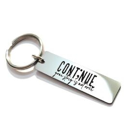 Inspirational Stainless Steel Keychain, Continue Your Story Message, Silver Finish, Motivation, Uplifting, Encouragement
