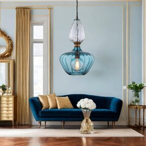 Ornamenta Decorative Blown Glass Light Fixture - Unique Handmade Pendant Lighting - Customization Available for Size & Color - Handmade Pendant Lights for Kitchen Island - Hanging Pendant Lamp