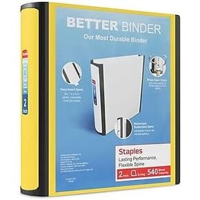 Staples 2-inch 3-Ring Better Binder, Yellow, 2/Pack (ST55880-CCVS)