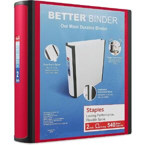 Staples 2-inch 3-Ring Better Binder, Red, 2/Pack (ST55877-CCVS)
