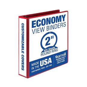 Samsill 2 Inch 3 Ring Binder, Made in USA, Economy Round Ring, Clear View Cover, 425 Sheet Capacity - for School, Home, Office - Ruby Red