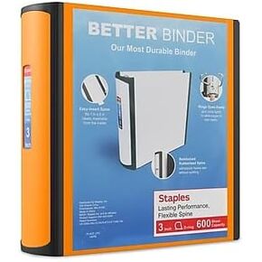 Staples 3-inch 3-Ring Better Binder, Orange, 2/Pack (ST55892-CCVS)