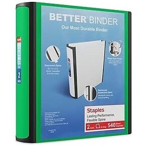 Staples 2-inch 3-Ring Better Binder, Green, 2/Pack (ST55878-CCVS)