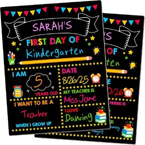 First & Last Day of School Board, 14 x 11 in First Day of School Chalkboard, Double Sided Reusable Photo Sharing Prop for Kindergarten