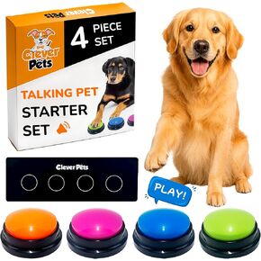 Dog Buttons for Communication, 4 Piece Dog Talking Buttons Set, Dog Training Talking Buttons with Recordable Voice Commands to Train Pets, Speech Buttons to Communicate with Your Pet