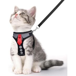 Cat Harness and Leash Set for Walking Escape Proof, Soft Adjustable Kitten Harness Breathable Mesh with Reflective Strips Harness for Kitty Puppy Bunny(Black,XS)