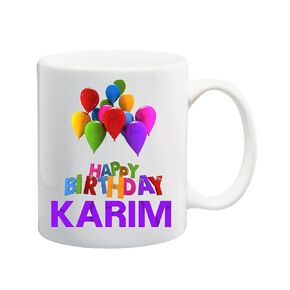 Birthday Name Mug Karim Happy Birthday Custom Mug, Happy Birthday Mug, Personalized Mug, Birthday Gift 11oz White Mug 227327