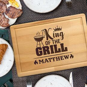 Personalized Mens Fathers Day Gifts, Custom King of the Grill Cutting Board for Men, Dad, Grandpa, Son, Unique Barbeque Grilling Gift Idea for Christmas, Birthday, Anniversary, BBQ Masters Grill Board