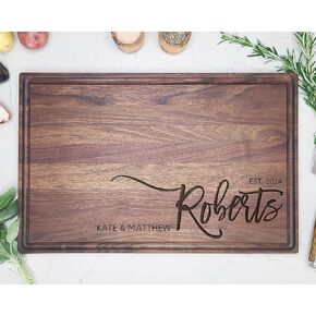 Personalized Family Name Cutting Board for Kitchen | Wedding Engagement Anniversary Gift | Custom Cherry Wood Charcuterie Board | Customized Engraved Maple Wood | Walnut Cheese Board