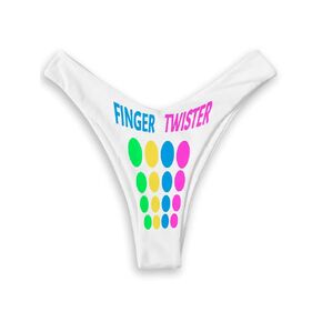Finger Twister Custom Personalized bikini Thong Printed Sexy Fun Funny bikini Thong Lingerie (S, Panties, White)