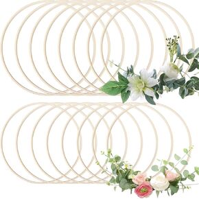 16-Piece Wooden Wreath Hoops for DIY Crafts, Bamboo Rings for Flower Arrangements, Dream Catchers & Wedding Décor (10 & 12)