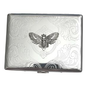 Stainless Steel Deaths Head Moth Cigarette Case Business Card ID Holder