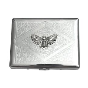 Stainless Steel Deaths Head Moth Cigarette Case Business Card ID Holder