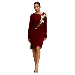Handmade Burgundy Sweater Dress with Hand-Embroidered Koalas, Blue-Eyed Leopard, and Sparkling Crystals, 100% Merino Wool, Luxurious, Unique, and Versatile. in Saudi Arabia