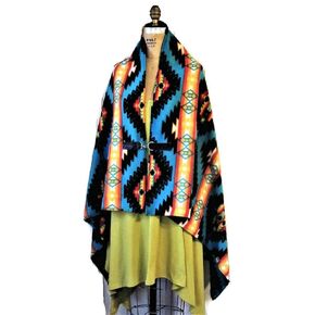Native American Style Blanket Poncho Turquoise Aztec Print