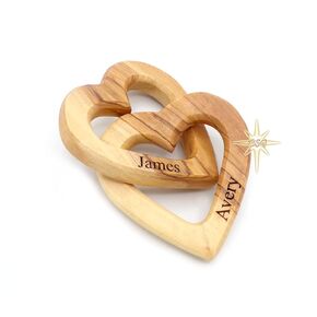 Customized Gifts, Olive Wood Hearts, Personalized Valentines Day Gift, Together Forever, Unique Cute for Engagement, 5th Anniversary, Wedding, wooden interlocking hearts for her, him, wife, husband