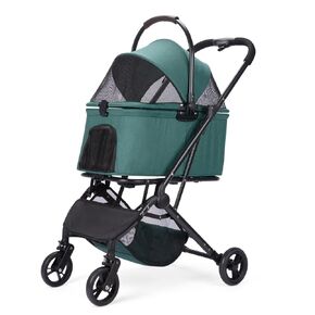 Wdyvko 3 in 1 Dog Stroller, Upgraded Frame, Up to 44lbs Pet Stroller with Dog Poop Bags & Dispenser, Zipperless Entry, Storage Basket & Pouch for Small Dogs Cats (Dark Green)