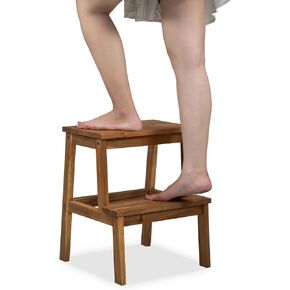 Acaia Wood 2 Step Stool, Waterproof Wooden Step Stool for Adults, 20 Inch Tall Wood Short Footstool Suitable for Bathroom, Kitchen, Bathroom, Bedroom