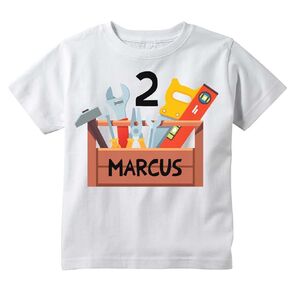 Tool Box Handy Man T-Shirt, Birthday Personalized white tee (3T)